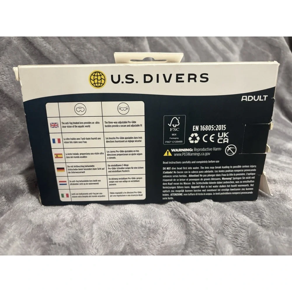 U.S. Divers Redondo DX Adult Snorkel Mask Navy‎ Coral Anti Fog Easy Adjust